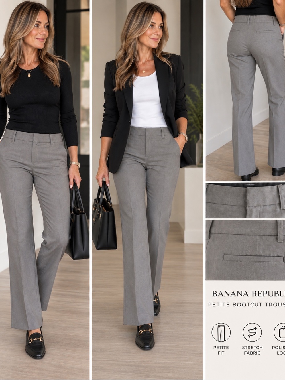 Banana Republic Light Gray Petite Bootcut Trousers